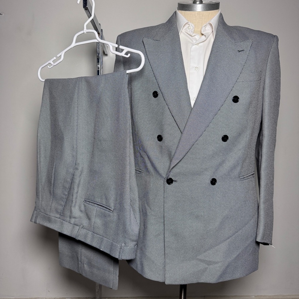 Gino Cappeli Suit‎ Mens 44R W38 L33 Grey Micro-check Double Breasted Peak Lapel